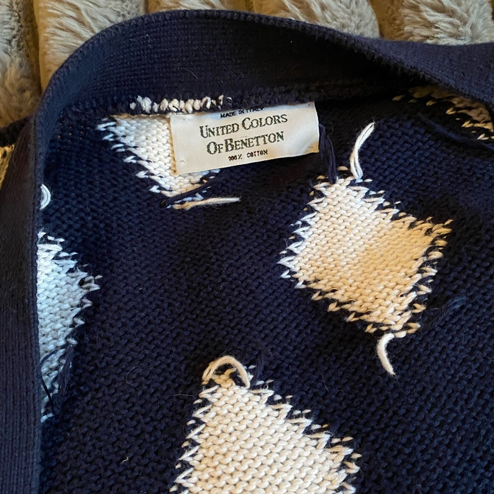 United colors of Benetton Navy & White diamond Check Cardigan sz 48/ 12/ large - Picture 5 of 5
